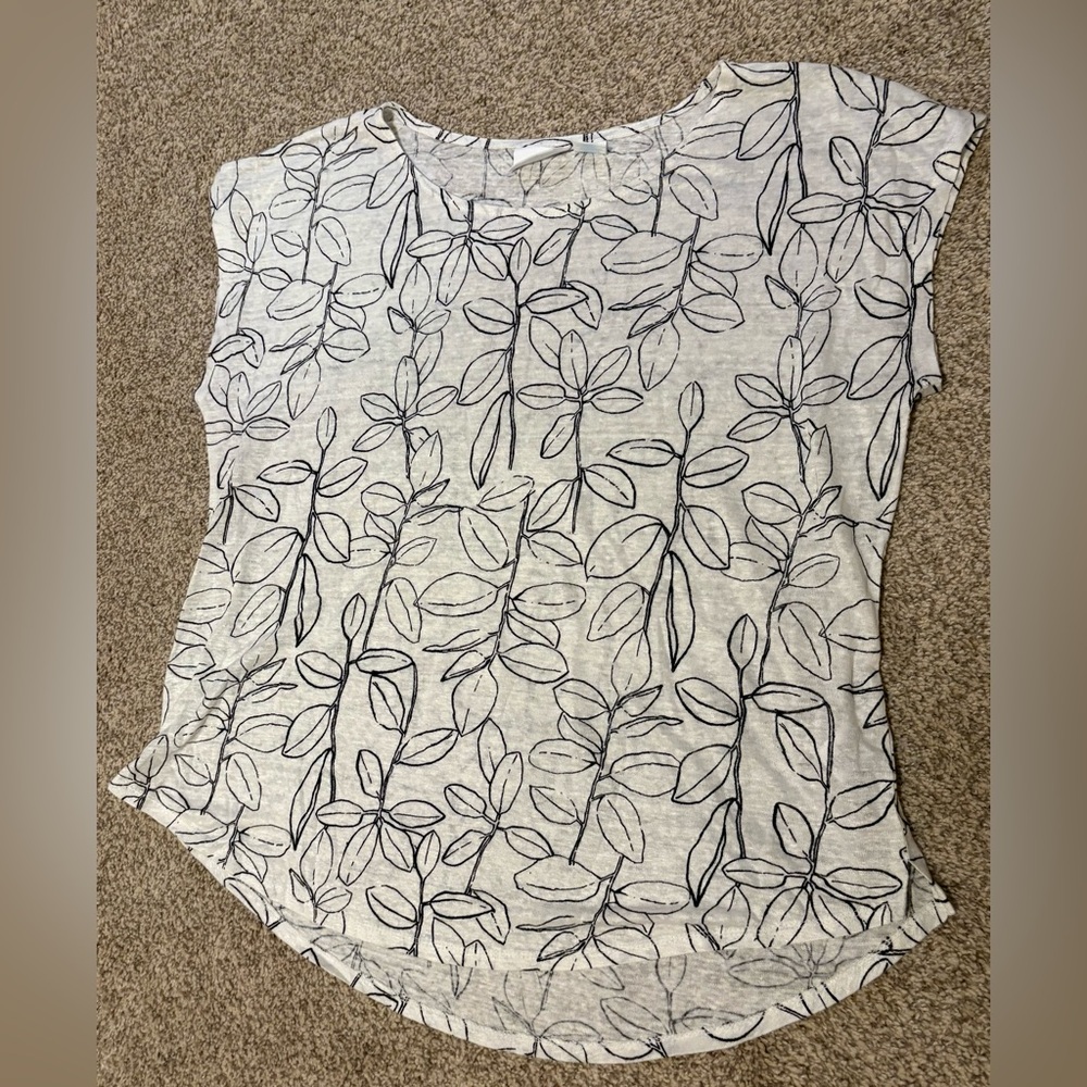 Cynthia Rowley Leaf Print Linen Blouse - Cream and Black